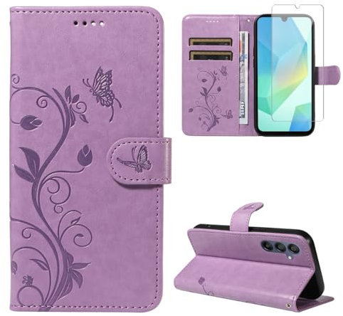 crisant Handyhülle für Samsung Galaxy A16 4G / 5G mit 1 Stücke Schutzfolie, PU Leder Flip Hülle, Standfunktion und Kartenfach Schutzhülle für Samsung Galaxy A16 4G / 5G (Violett)