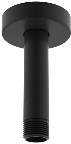 Hibbent All Metal Ceiling Mounted Shower Arm, 6 Inch Shower Head Extension Arm with Flange For Fixed High Pressure Rain Shower Head, Stainless Steel Shower Head Extender, Matte Black