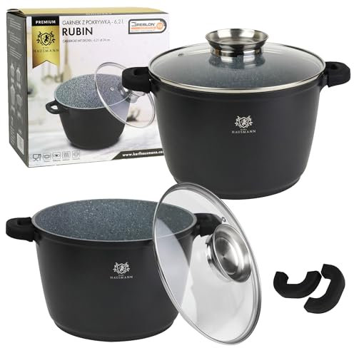 KARL HAUSMANN Batteria di Pentole Antiaderente - 2 Pezzi - 6.2 + 10 L - Set di Pentole a Induzione - Coperchio in Vetro - Per Tutti i Piani Cottura - Antiaderenti senza PFOA - Nero