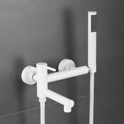 XJTNLB Robinet Mural Douche Blanc Mitigeur de Baignoire avec Douchette Bec Rotatif à 90° Mitigeur Monocommande Douche