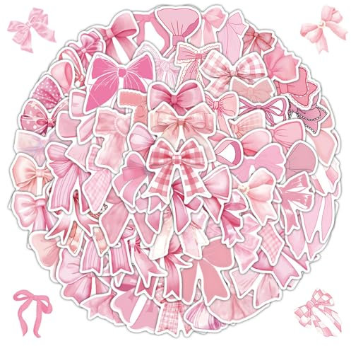Yamobi 100 Stück Niedliche Schleifen Sticker Set,sticker mädchen, Wasserdicht, Coole Sticker für Mädchen, Fotoalbum und Scrapbook Deko,Aesthetic Vinyl Sticker(Rosa )