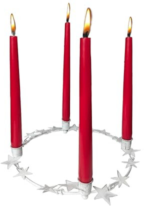 Schmucks HOME Adventskranz rund Metall Sterne + 4X Stabkerzen weiß (Rot)