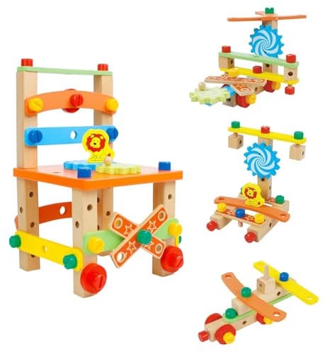 Little Frog Toys Wooden DIY Chair, Nuts and Bolts Construction Toys Set, Multifunctional Assembling Kids Chair, Sensory Toys for Toddlers, Montessori Toys, Educational Toys for 3+ Year Olds