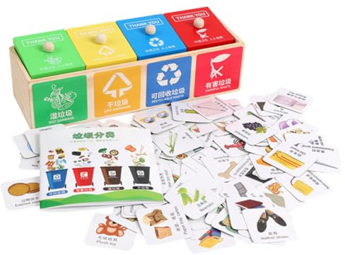 BESTonZON Jouet Poubelle Bois pour Garçon Fille des Déchets Développement Coordination Œil-Main