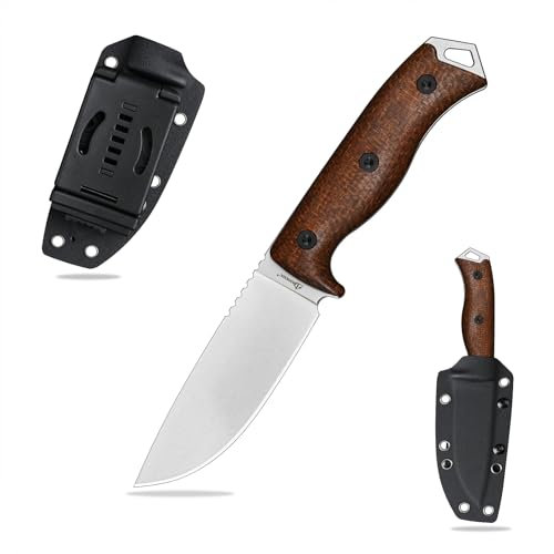 SDOKEDC DC53 Stahl messer Feststehende Klinge Micarta Griff mit Kydex Scheide für Männer EDC Camping Survival Outdoor (White Stone Wash)