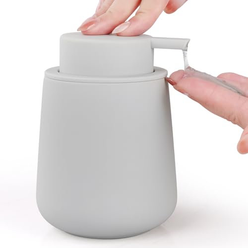 BosilunLife Seifenspender Grau, 350 ml Spülmittelspender Nachfüllbar, Großer Pumpenkopf für Leichtes Pressen, Stylisch und rutschfest, BPA-frei für Küche, Bad, Arbeitsplatte (Flüssigseifenspender)