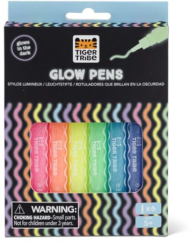 Tiger Tribe Glow Pens Set, 6 Glow in the Dark Markers for Kids | 6 Glow in the Dark Markers, Kids Colouring & Stationery Kit, Children's Gift Age 5+