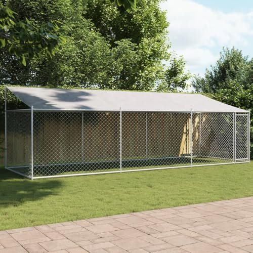 Homgoday Jaula de Perros Techo y Puerta Acero galvanizado Gris 6x2x2 m, Cercado para Perros Perrera Gallinas, Caseta para Perros Mascotas Animales Perro Grande Exterior