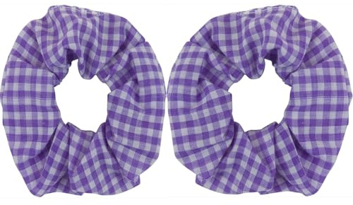 Gingham Hair Scrunchies Gingham School Scrunchie Set Pack Of 2 (Purple)