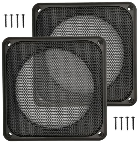 amooma 4 Speaker Grill Covers, One Piece Design Speaker Subwoofer Guard Protector, ABS Plastic Frame with Metal Mesh, Square, Black - 2Pcs