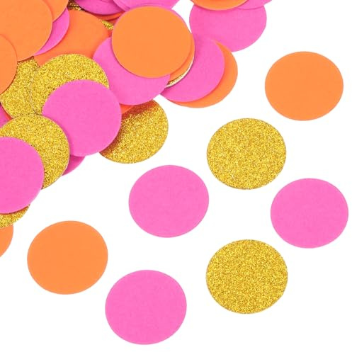 QUARKZMAN 200 Stück Runde Konfetti Glitzer Farbiges Papier Tisch Buntpapier Dekor für Party Hochzeit Festival Dekorationen, 3x3cm, Gold, Neon Pink, Orange