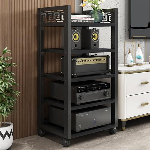 Mobile Porta Giradischi e Vinili, Supporto Multimediale Angolare a 5 Livelli, Mobile AV Mobile, Torre Audio Regolabile in Altezza for Casa/Ufficio/Audio/Video/DJ/Teatro