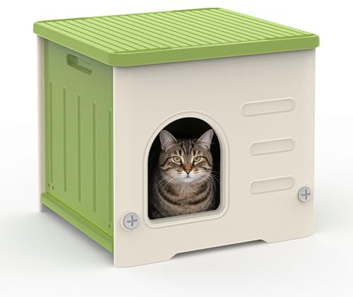 Stackable Cat House for Outdoor Indoor Use, Feral Cat Shelter Weatherproof Waterproof Elevated (Medium)