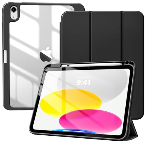 TiMOVO Cover per iPad A16 11 Generazione 11 Pollici 2025, iPad 10 Generazione 2022 10,9 Pollici con Portapenne, Custodia Sottile con trasparente, Funzione di Auto Sveglia/Sonno, Nero