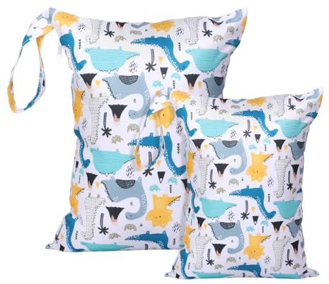 DOINEUFL Wetbag Kindergarten Groß(2 Stück) Wasserdicht und Wiederverwendbar,Wet Bag mit Reißverschluss,nasstasche schwimmsachen für Kleinkind-Windeln, Reisen, Strand und Pool