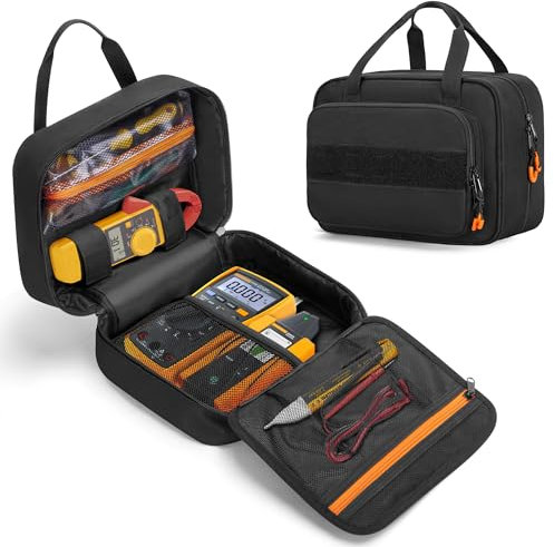 Rexmica Electric Tester Tool Storage Bag Compatible with Fluke Digital Multimeter/Clamp Meter Measures, Carrying Bag with Multiple Pockets for Electrician (Bag Only)