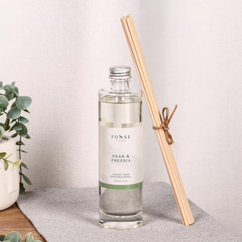 Pear & Freesia Luxury Reed Diffuser Refill 200ml + 10 Replacement Fibre Reeds - Highly Scented & Long Lasting