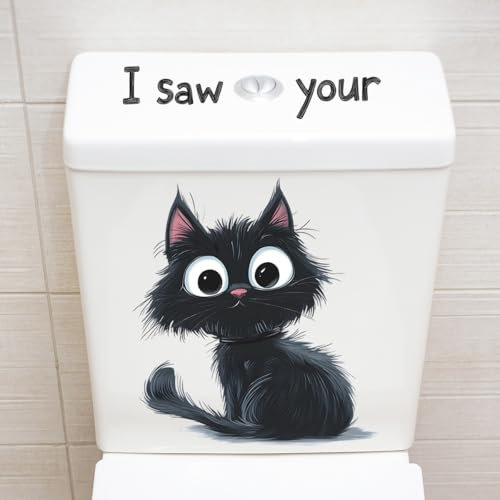 Tier-WC-Aufkleber, lustiger Waschbär, Katze, Affe, Toilettensitzbezug, Dekoration, wasserdicht, WC-Deckel, Aufkleber, Badezimmer, Wandaufkleber (schwarze Katze)