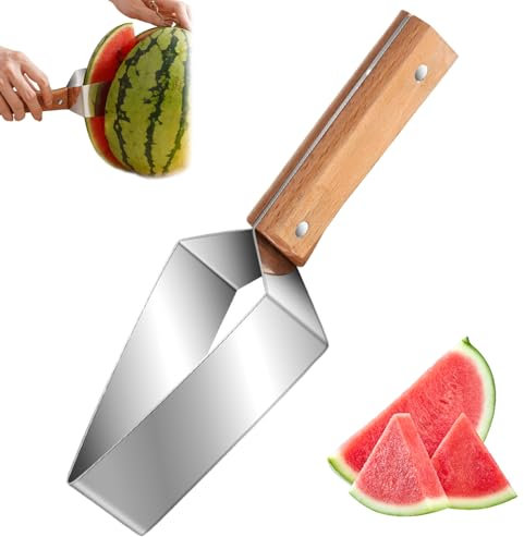 NASSMOSSE Trancheuse à pastèque en acier inoxydable avec manche en bois – Coupe-fruits pour melon et pomme