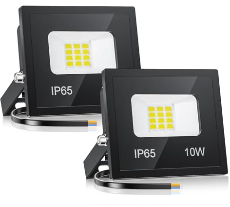 VRTOGTHE 2 Piezas 10W Focos LED Exterior, 1000 LM 6500 K Blanco Frío Súper Brillante Proyector LED, IP65 Impermeable Foco Exterior para Patio, Escaleras, Garaje, Pasillo, Jardín