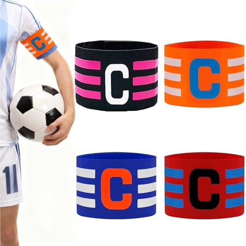 WUBAYI Kapitänsarmband, verstellbar, Fußballspieler-Armband für Erwachsene und Jugendliche, elastisches Teamführerband, 4 Stück
