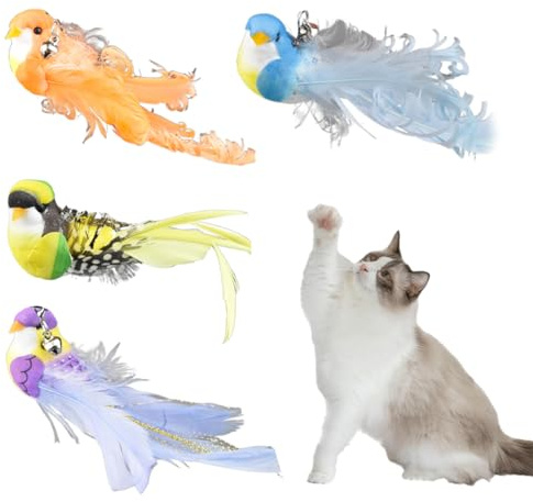 GXGM 4 pezzi di giocattoli per gatti uccello,giocattolo interattivo per gatti con piume,ciondolo con campanella,giocattoli con piume per gattino