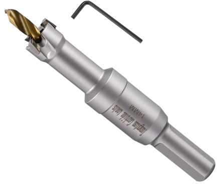 METALLIXITY Hole Saw 14mm 9/16 Tungsten Carbide for Metal Silver | Heavy Duty Hole Cutters with Center Drill Bit Hex Key Spring for Thick Stainless Steel Steel Plates