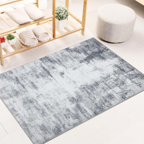 Famibay Kleine Teppiche, für Schlafzimmer, Wohnzimmer, waschbar, 60 x 90 cm, Eingangsbereich, Teppichläufer, grau, Fußmatten, für Innenbereich, rutschfest, Küchenteppich, Bodenmatte für Flur