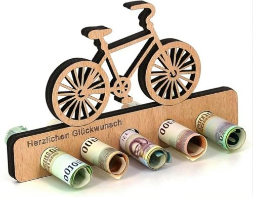 Geldgeschenk aus Holz für Fahrrad – Kreatives Geburtstagsgeschenk für Männer & Frauen, Personalisierte Angel-Deko mit Gravur (Fahrrad)