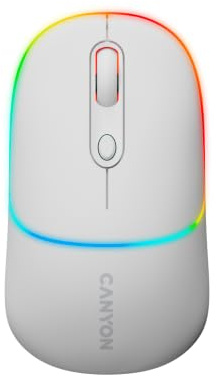 Canyon Dual Mode Wireless Mouse OnClick 22 - Compact, Rechargeable, Light-Up, Snow White PC Mouse with Bluetooth & USB Receiver for PCs and Laptops