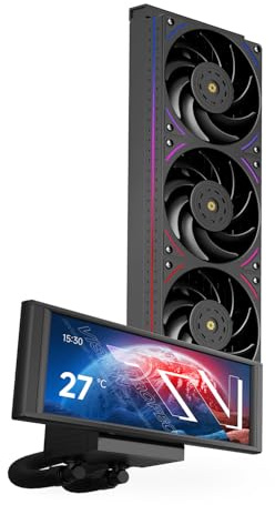 TR-Thermalright Trofeo Vision 360 ARGB Schwarz Liquid CPU Kühler, 6,86'' IPS LCD Bildschirm mit 1280x480 Auflösung-Magnetisch, 360mm Kühler, für AM5,LGA1851/1700