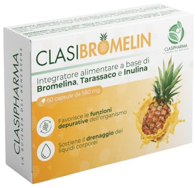 Clasibromelin Bromelina Drenante Anticellulite con Tarassaco Detox e Inulina 60 Capsule Vegetali Uomo Donna Formula Completa Sgonfiante con Estratti Vegetali – Made in Italy