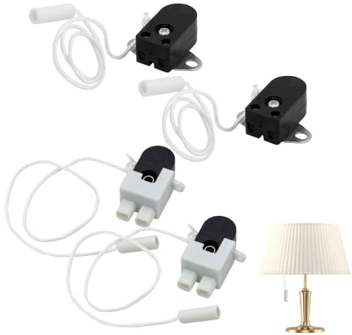 4PCS 2Amp 250Volts Light Switch Pull Cord with 25cm Rope | Pull Cord Switches, Pull Cord Light Switch for Bathroom, Attics, Hallways, Basements, and Crawl Spaces