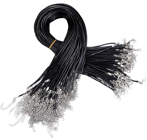 10 Pack 20 Inch Waxed Necklace Cords, 1.5mm Black Waxed Leather Cord Rope with Clasp, Bulk Necklace String for Jewelry Making, DIY Bracelets, Pendants & Craft Projects