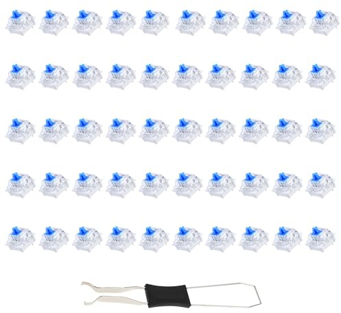VVJIJILLY 50PCS Blue Mechanical Keyboard Switches with Key Puller | 3-Pin Clicky Switches, Tactile Switches for Gaming Mechanical Keyboards Keys Replacement Kit, Smooth Typing Experience (Blue)