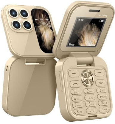 Mini Flip Phone for Elderly & Backup - 2G Dual SIM FM Radio, Large Keypad, Non-Smart Simple Mobile with Speed Dial | for Parents (gold Version 2)