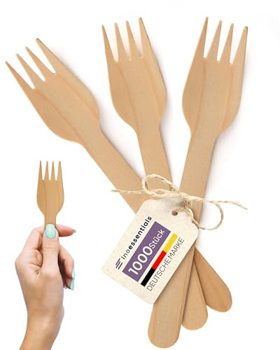 Inoverse 1000 Stück Holzgabeln 15.8 cm – Einweg Holzbesteck, Biologisch Abbaubar & Kompostierbar, Stabile Löffel für Party, Catering & Events