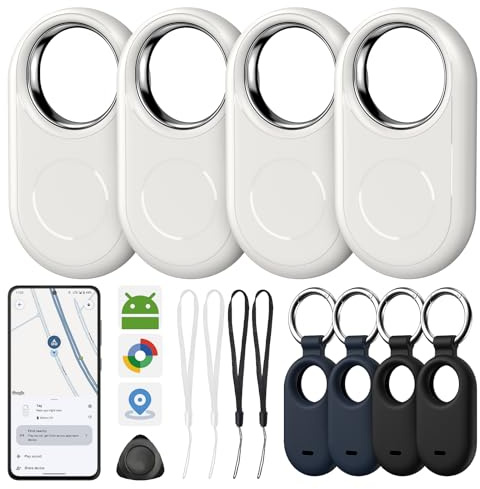 Tracker Smart Tag Android Funktioniert mit Google's Find Hub (4 Stück), Schlüsselfinder Android,Bluetooth Finder für Geldbeutel, Taschen, Schlüssel & Hund