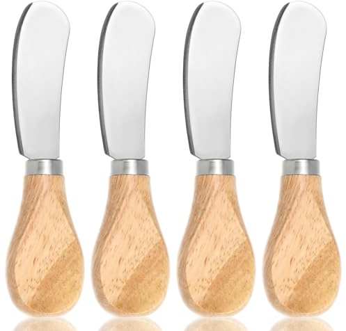 TIESOME 4 Pcs Cheese Spreader Knives, 4.72 Inch Stainless Steel Butter Knife with Wooden Handle, for Charcuterie, Jam & Pastry, Kitchen Accessories (Matte Silver)