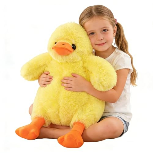 Xiyocadt Ente Plüschtiere, Süßes Riesiges Flauschiges Plüschtiere Ente, Ente Puppe mit Hut und Schleife, Weich und flauschig zum Spielen und Kuscheln, Geschenk für Kinder Mädchen (Gelb,40cm)