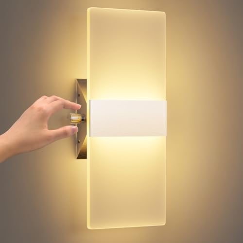 ChangM LED Wandleuchte mit Schalter Wandleuchte Innen, Warmweiß | 12W, 3000K, Einstellbare Helligkeit 10% -100% für Wohnzimmer Schlafzimmer Treppenhaus Flur