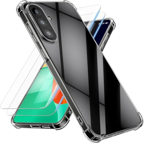 kwmobile Hülle kompatibel mit Samsung Galaxy A57 5G Case - Handyhülle mit 2X Glas Schutz Folie - TPU Cover Handyhülle in Transparent