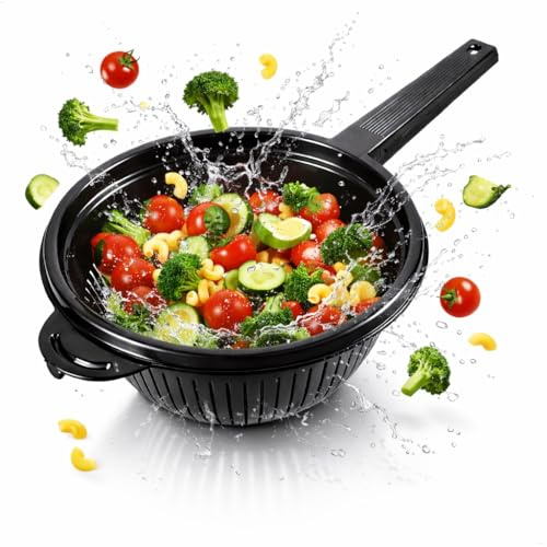 Colino in plastica con manico, scolapasta da cucina, scolapasta impilabile, 40 cm, nero