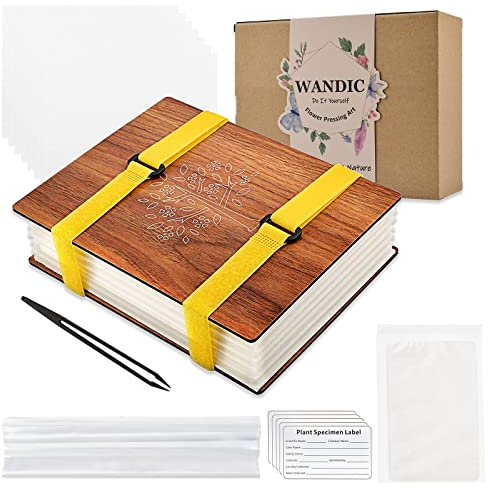 WANDIC Blumenpresse Kit, Holz Art Kit Pflanzenpresse Buch Blumenpresse Blätter Presse Kit für DIY Kunst Handwerk Exemplare Outdoor Learning