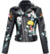 DARKSHE Damen Kunstleder PU Jacke Graffiti Nieten Punk Biker Moto Mode Mantel mit Langarm, Glory, Schwarz/Blume, L