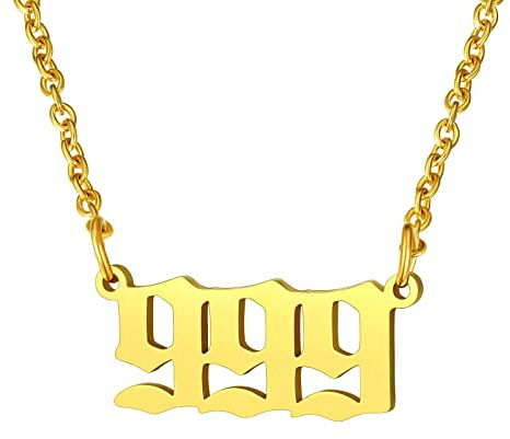 FindChic goldene Engel Zahl 999 Halskette Damen Mädchen Engelszahl Anhänger Kette Nummerkette Freundschaftskette für Geburtstag Weihnachten