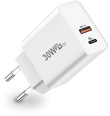 USB C Ladegerät 30W,BOLWEO Dual Port USB C Netzteil Stecker PD & QC3.0 Power Adapter Schnellladegerät Kompatibel mit iPhone 14/13/12 Pro Max,12 Mini,11,iPad Pro,Samsung S20 S21 S22, Google Pixel 6/7
