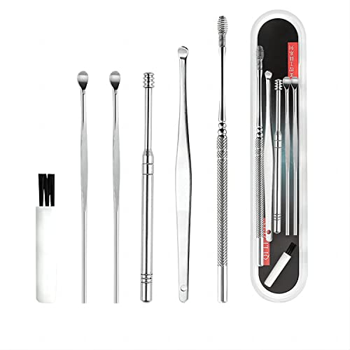 6 Pcs Stainless Steel Ear Scoop Set - Spiral Spring Ear Cleaning Kit - Thorough Earwax Remover, Silver
