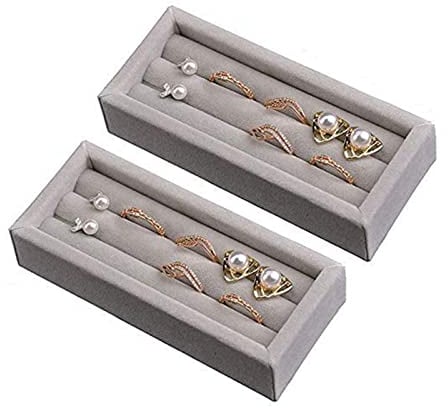 Valyria 2 Slots Velvet Small Ring Organizer Set of 2 Earrings Trays Showcase Display Storage Insert Holder for Jewelry Box, Drawer, Dresser