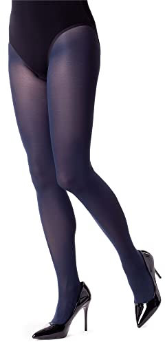 NOQ Collants unis pour femme 40 deniers collants colorés décontractés collants sensuels avec pied semi-transparent Mireille, bleu marine, L
